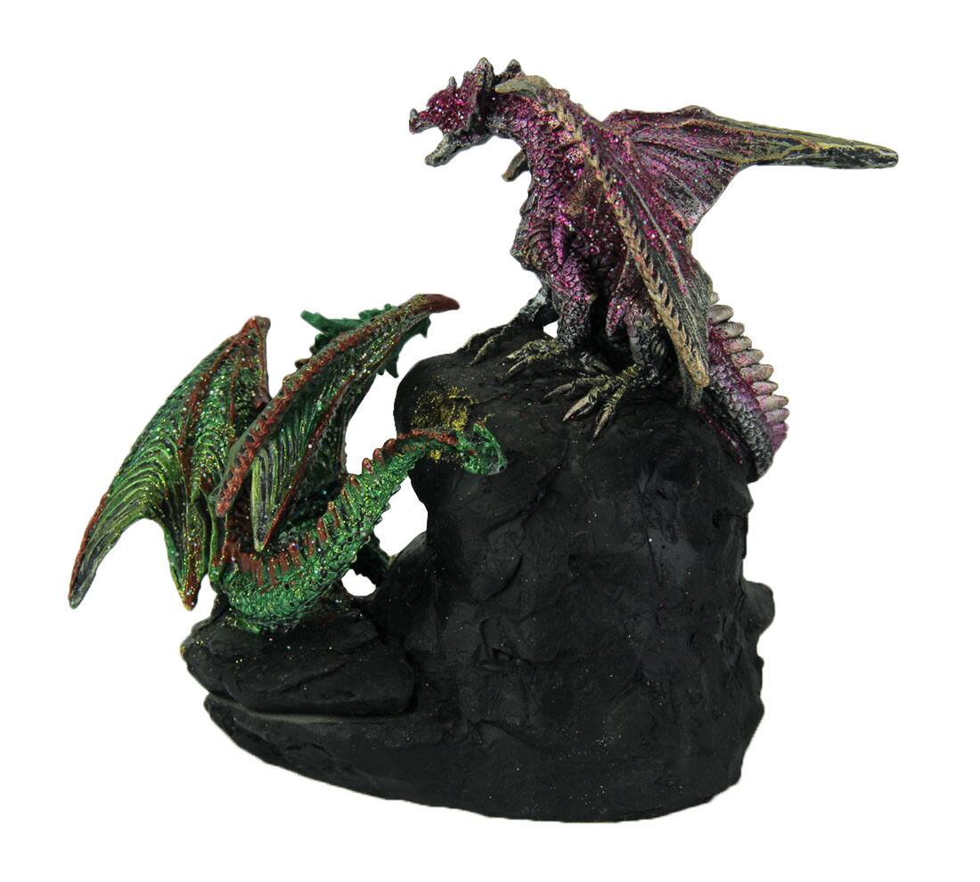 Alt View 2. Zeckos - Purple and Green Battle Dragons Gothic Color Changing LED Geode Statue - Green.
