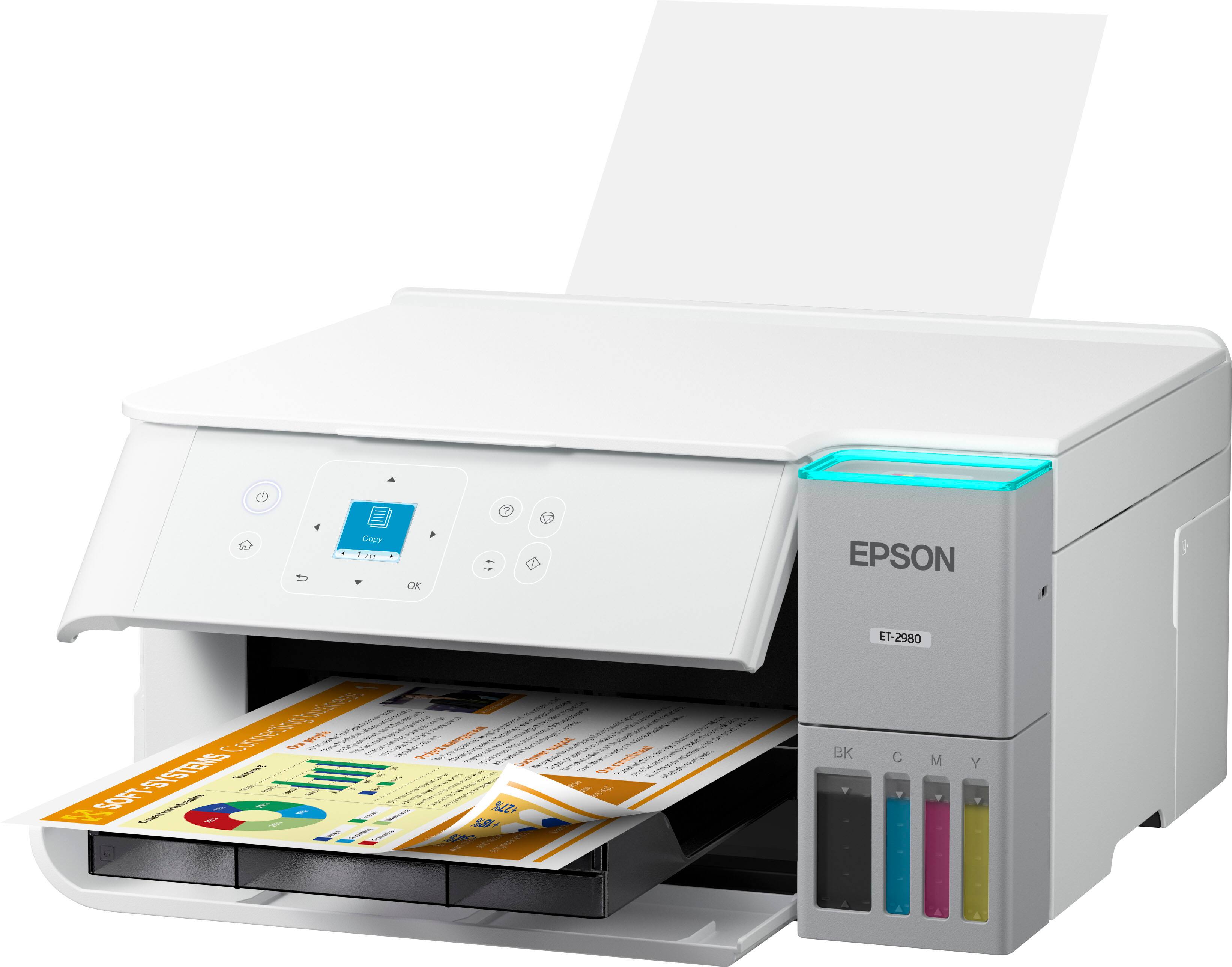 Epson ET-2980 printer - a versatile device that can handle various types of documents and media. It is designed to provide high-quality printing and efficient performance for both personal and professional use. The printer is capable of handling a wide range of paper sizes and types, making it suitable for different printing needs. Additionally, it offers various features such as wireless connectivity, automatic duplex printing, and a large color touchscreen display for easy operation and navigation.