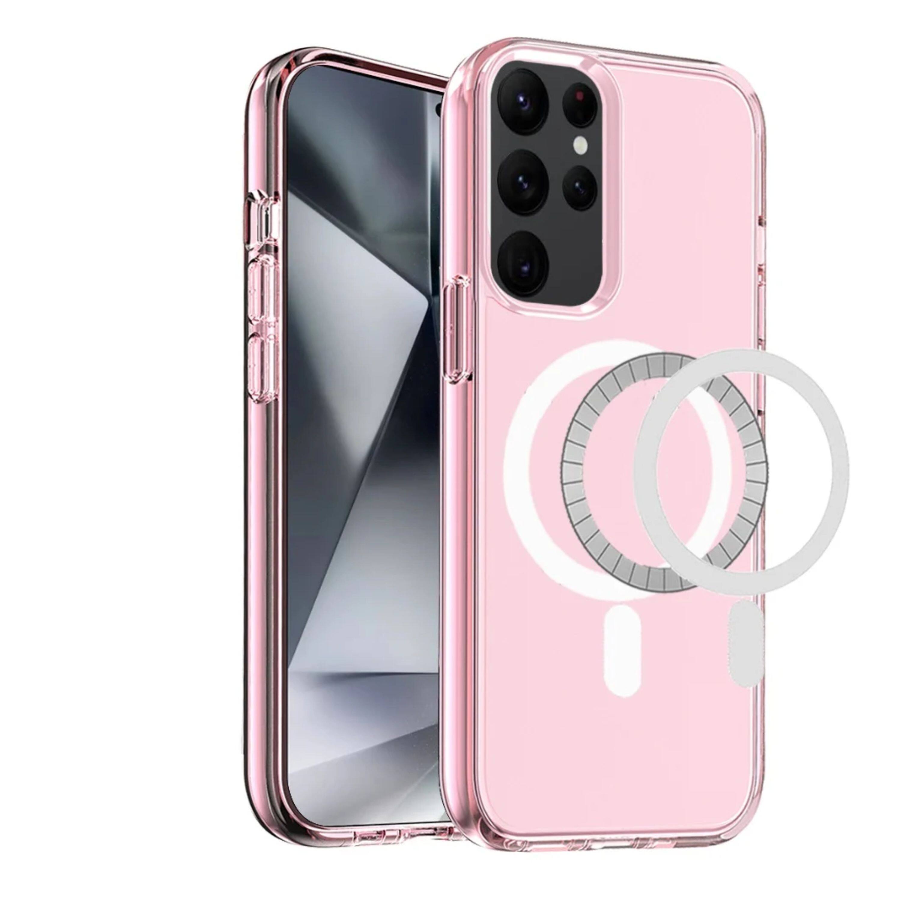 Angle. Kitcheniva - 3mm Thick Translucent Cover Magnetic Circle Phone Case For Samsung Galaxy S24+ Plus Pink - Pink.