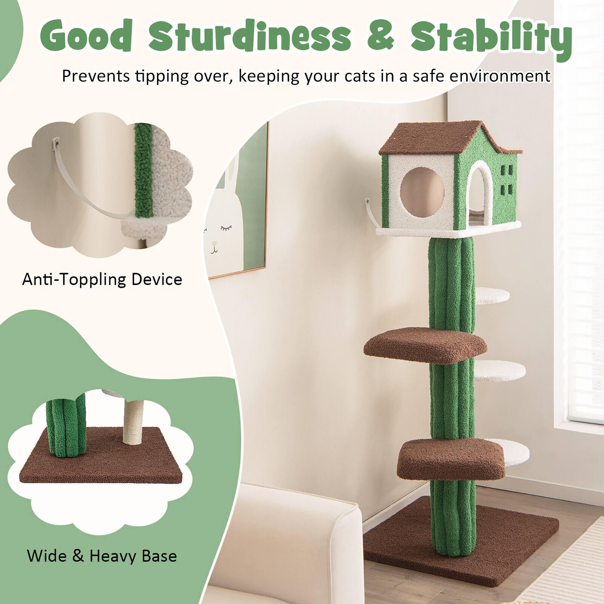 Good Sturdiness & Stability  
Prevents tipping over, keeping your cats in a safe environment  

Anti-Toppling Device  

Wide & Heavy Base
