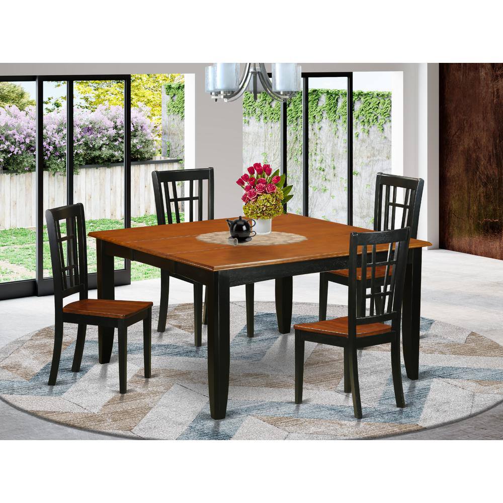 Back. East West Furniture - 5 PC Dining room set-Dining Table and 4 Wooden Dining Chairs - Black & Cherry.