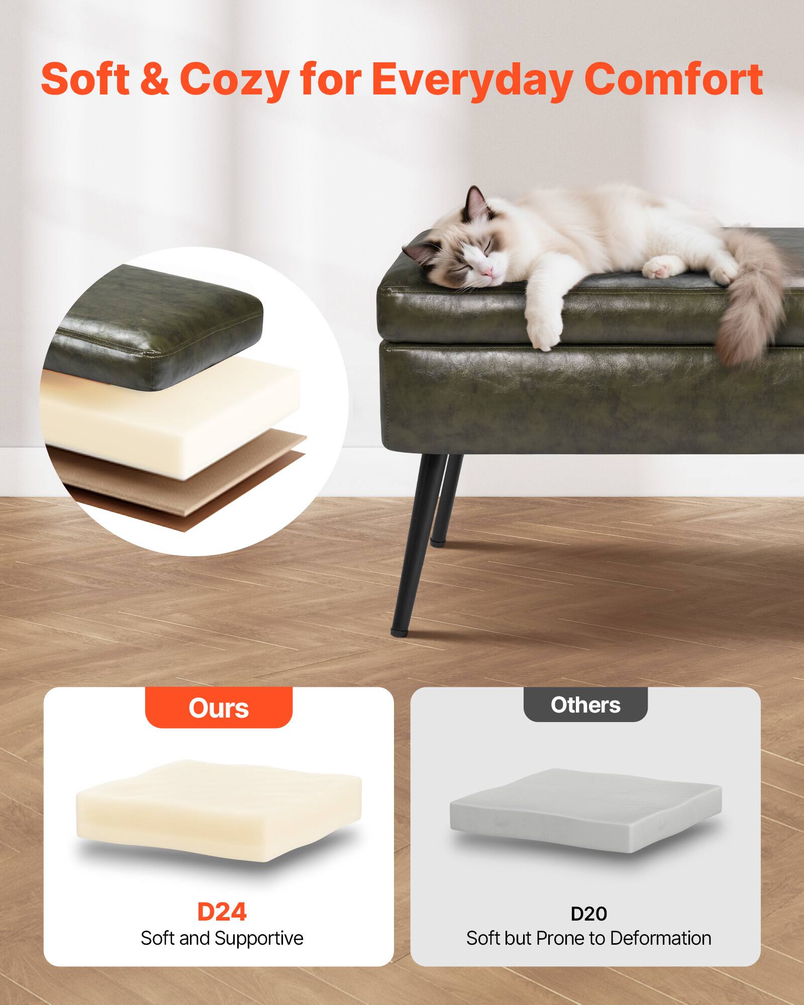 Soft & Cozy for Everyday Comfort

Ours
D24
Soft and Supportive

Others
D20
Soft but Prone to Deformation