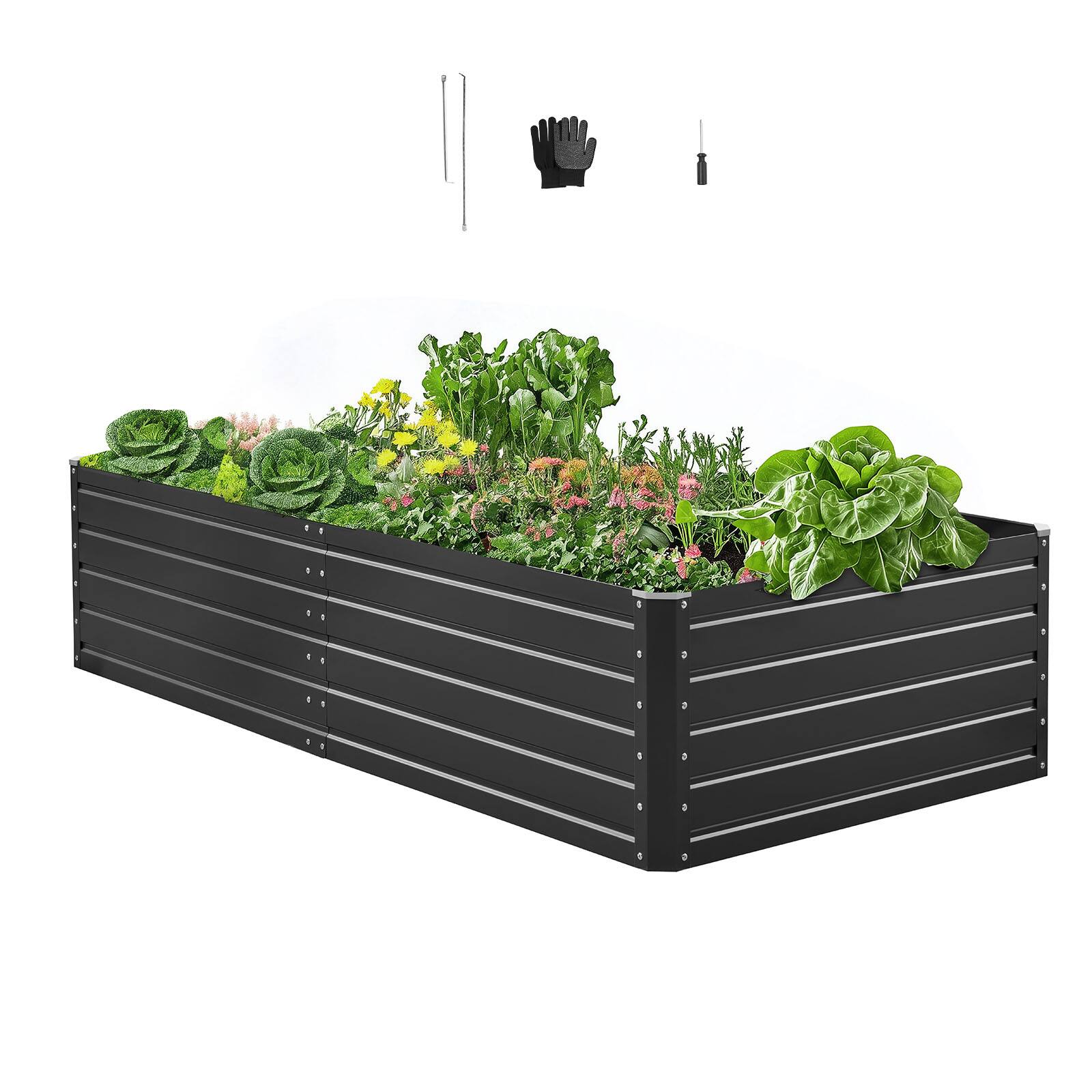 VEVOR - Metal Raised Garden Bed, 6.7 x 3 x 1.5 ft Outdoor Galvalume Planter Garden Box, Open Bottom Design, Large Planter Raised - Gray