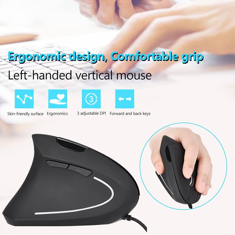 Ergonomic design, Comfortable grip  
Left-handed vertical mouse  

- Skin-friendly surface  
- Ergonomics  
- 3 adjustable DPI  
- Forward and back keys