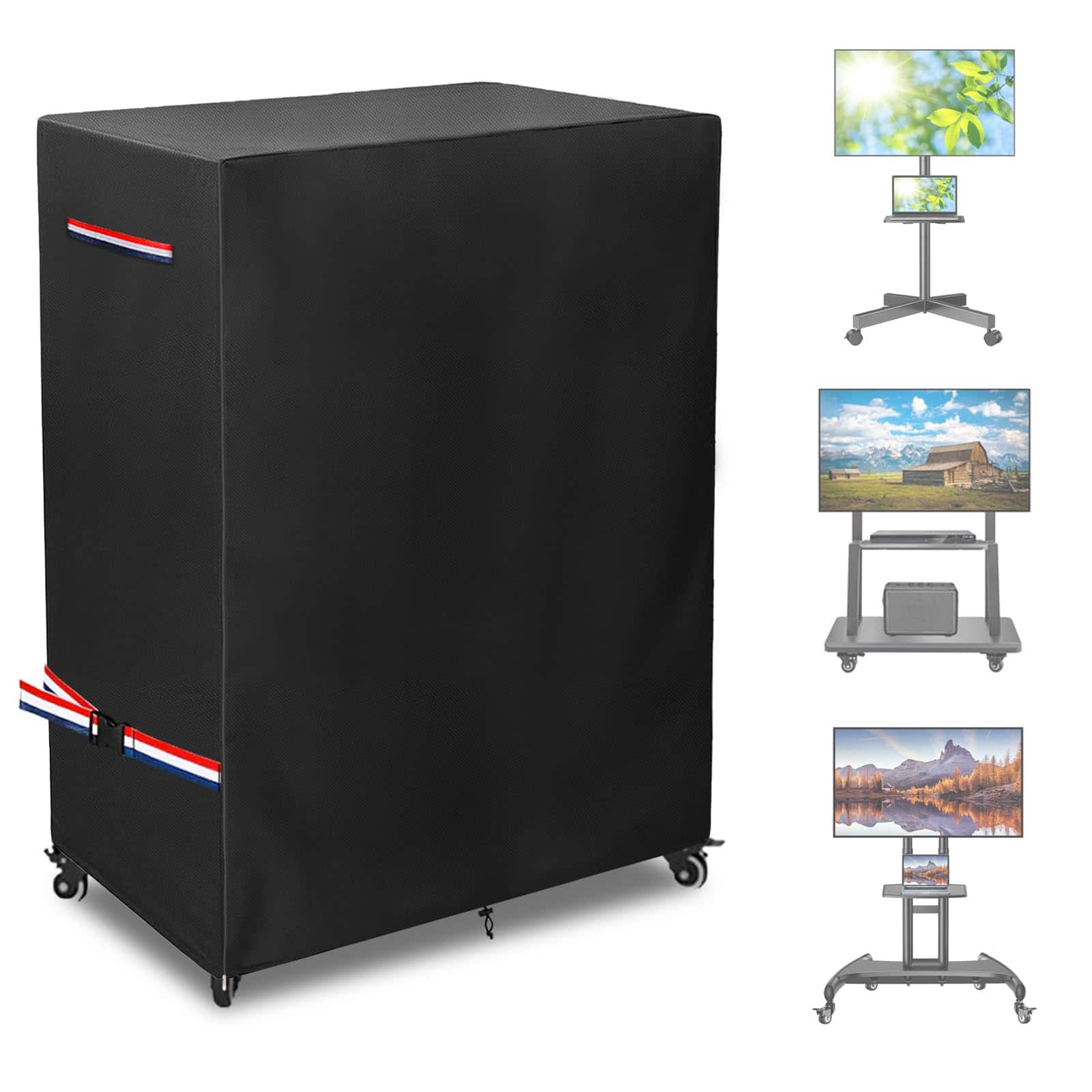 Refined Abode Design - Outdoor Tv Cover Weatherproof With Zipper 600 Heavy duty Waterproof Dustproof Stand Covers For Mobile Carts - Black 50"L x 20"W x 55"H