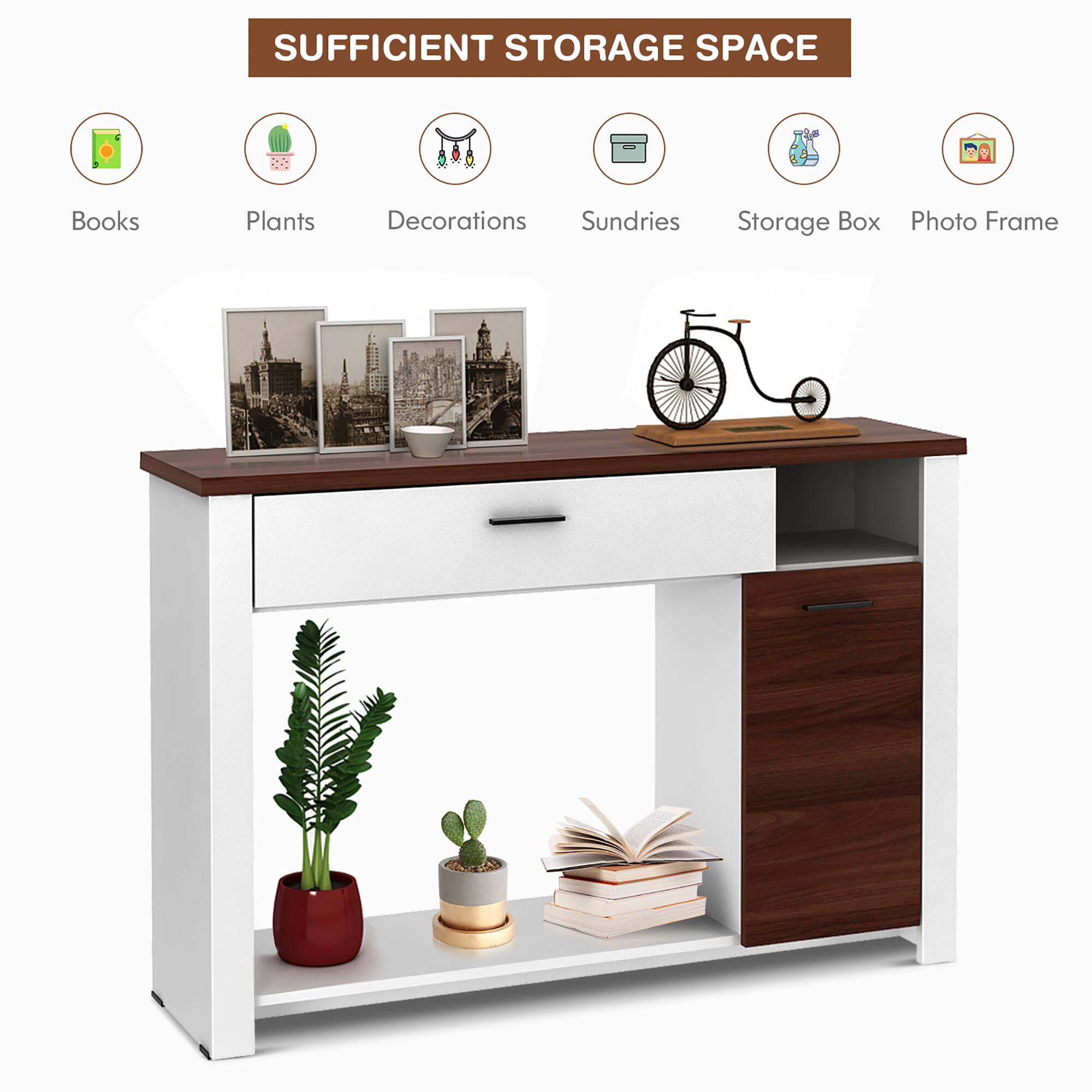 SUFFICIENT STORAGE SPACE

- Books
- Plants
- Decorations
- Sundries
- Storage Box
- Photo Frame