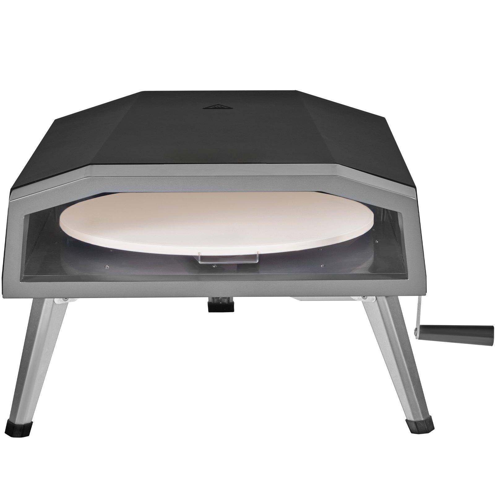 Alt View 9. Glintex - 16in Pizza Oven Gas Maker, Portable Outdoor Grill with Rotatable Stone, Cover, Peel, Thermometer - Black & Silver.