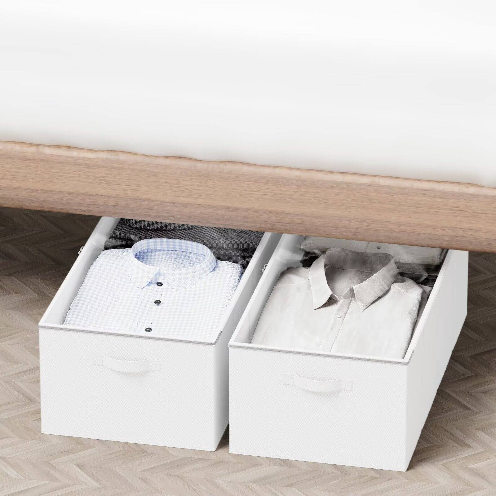 Angle. Tooloton - 2-Pack White Under-Bed Storage Containers, 10-Inch Height Organizer Bins with Lids - White.
