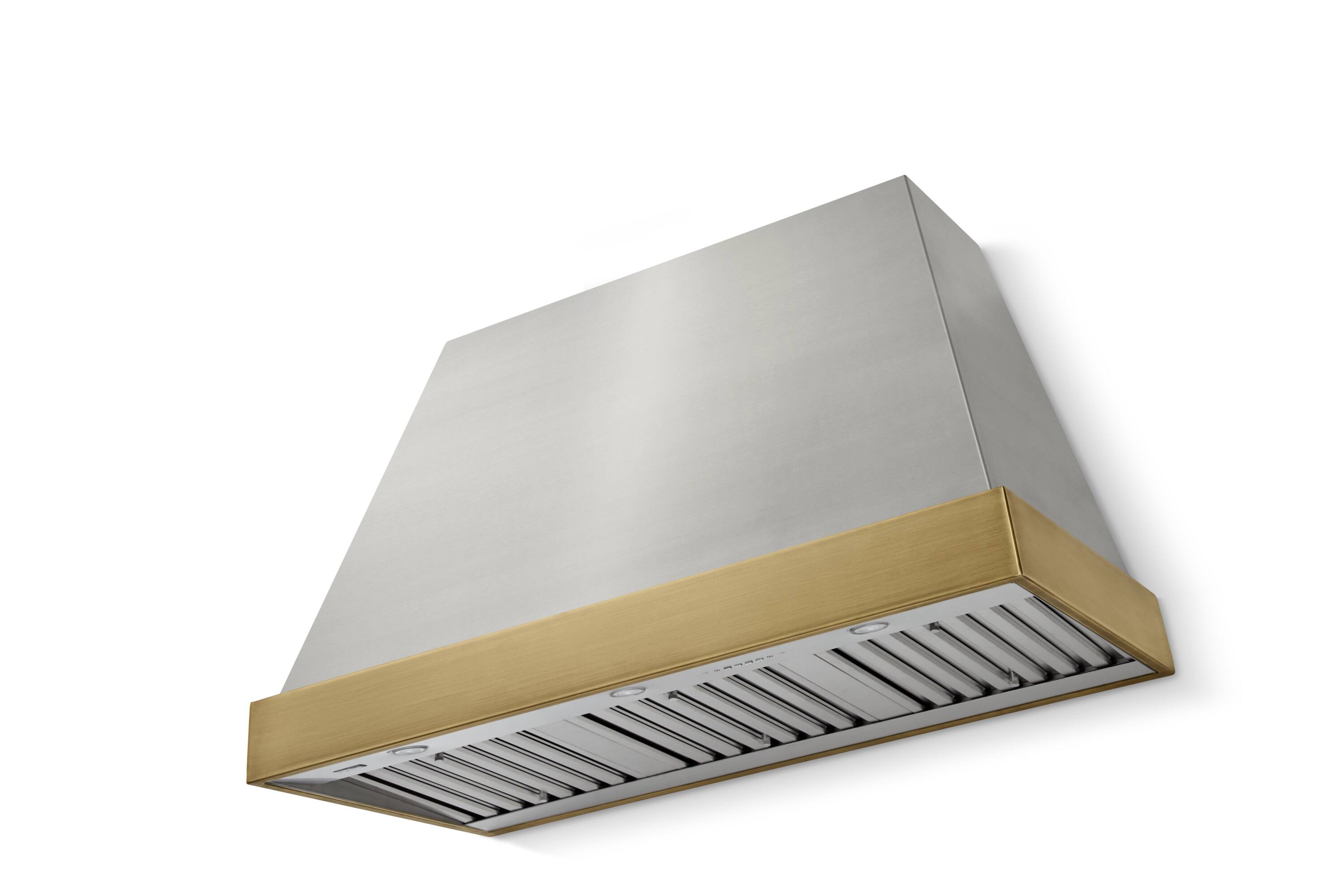 Front. AGA - AGA Euclid 48 x 30 Hood 1200 CFM_Stainless Steel_ w. Antique Brass Trim - Stainless Steel.