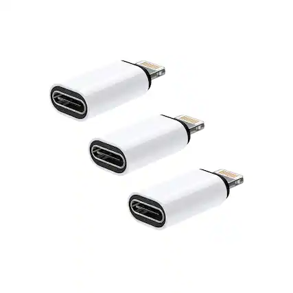 Front. Qixxronics - USB-C Female to Lightning Male Adapter (3-PACK) - White.