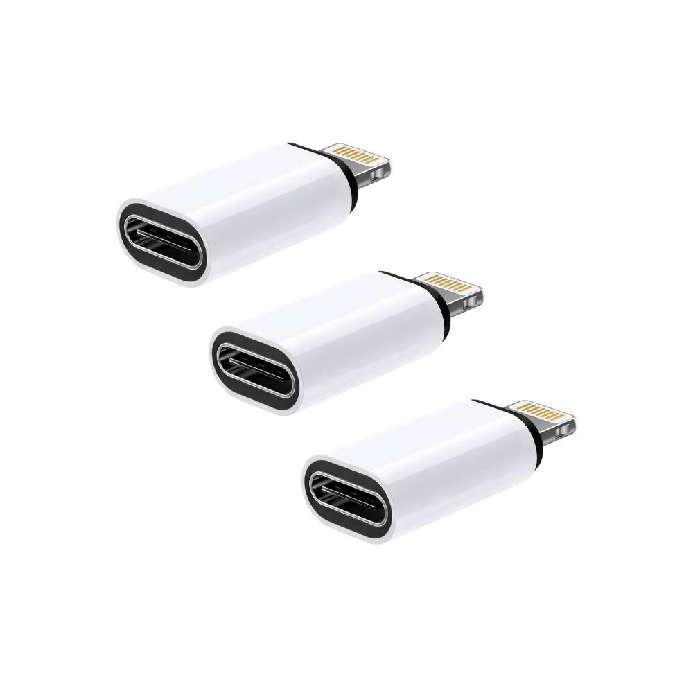 Front. Qixxronics - USB-C Female to Lightning Male Adapter (3-PACK) - White.