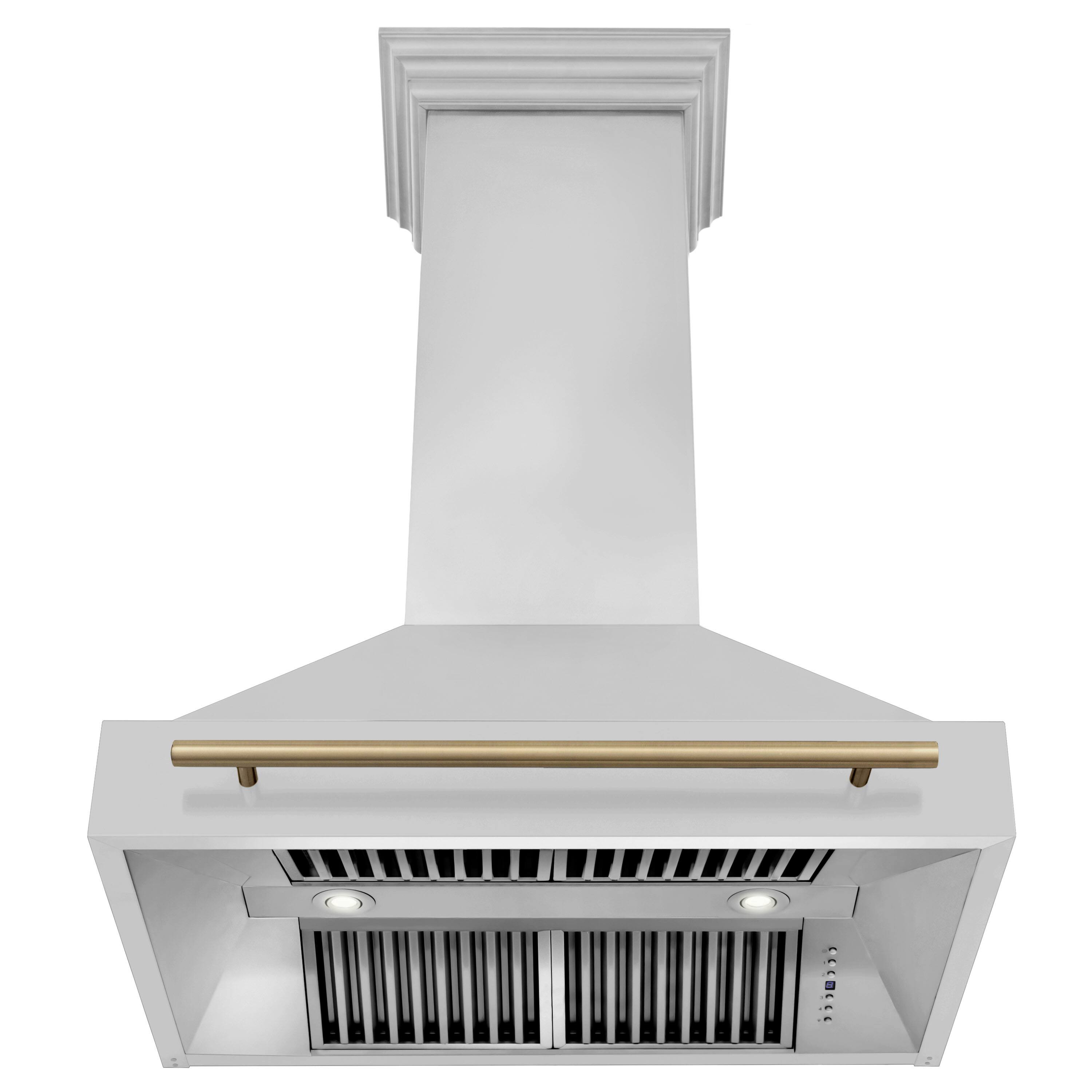 Back. ZLINE - ZLINE Autograph Edition 36 in. Stainless Steel Range Hood with Stainless Steel Shell and Champagne Bronze Handle - Stainless Steel.