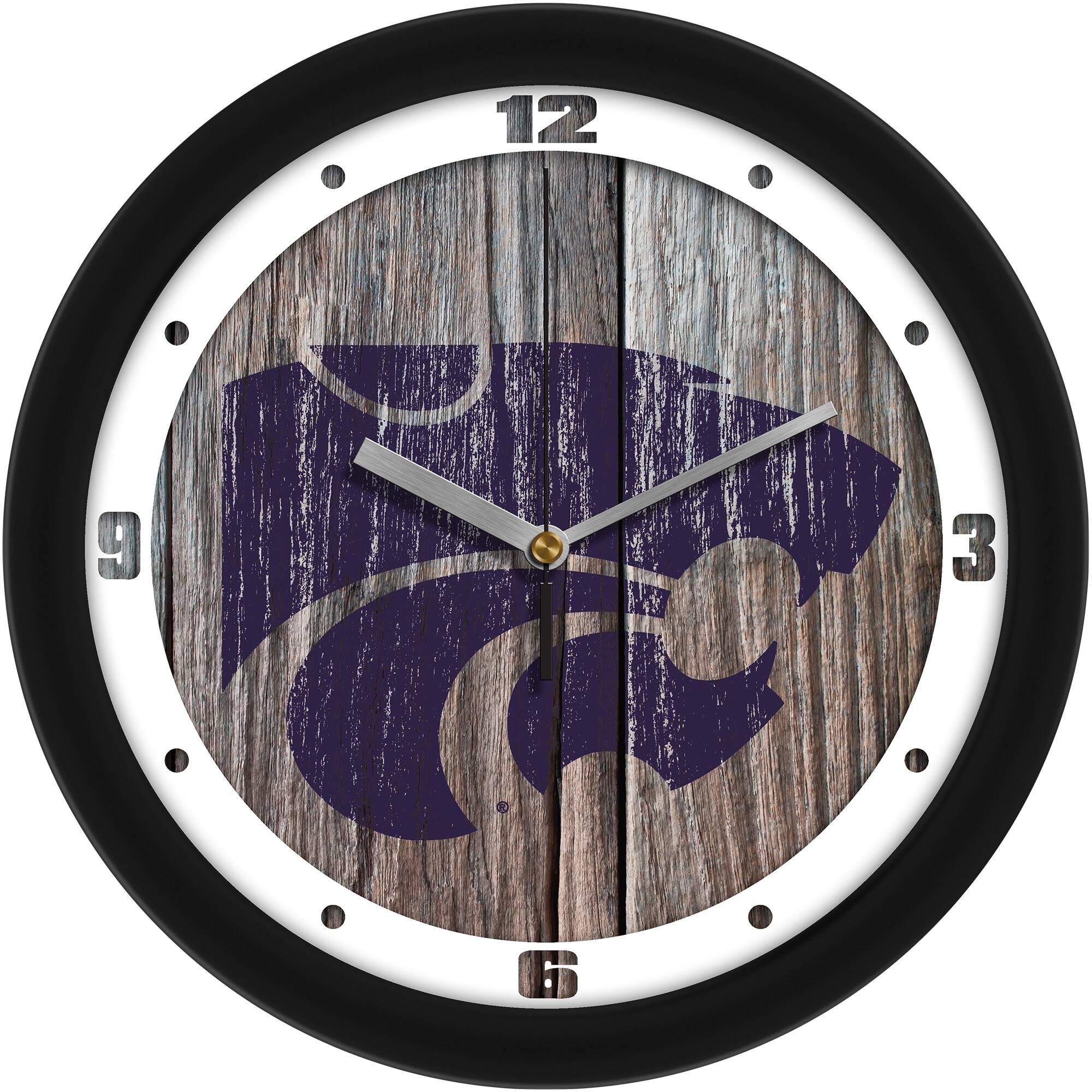 MpDirect - Kansas State Wildcats 11.5'' Suntime Premium Glass Face Weathered Wood Wall Clock - Multicolor