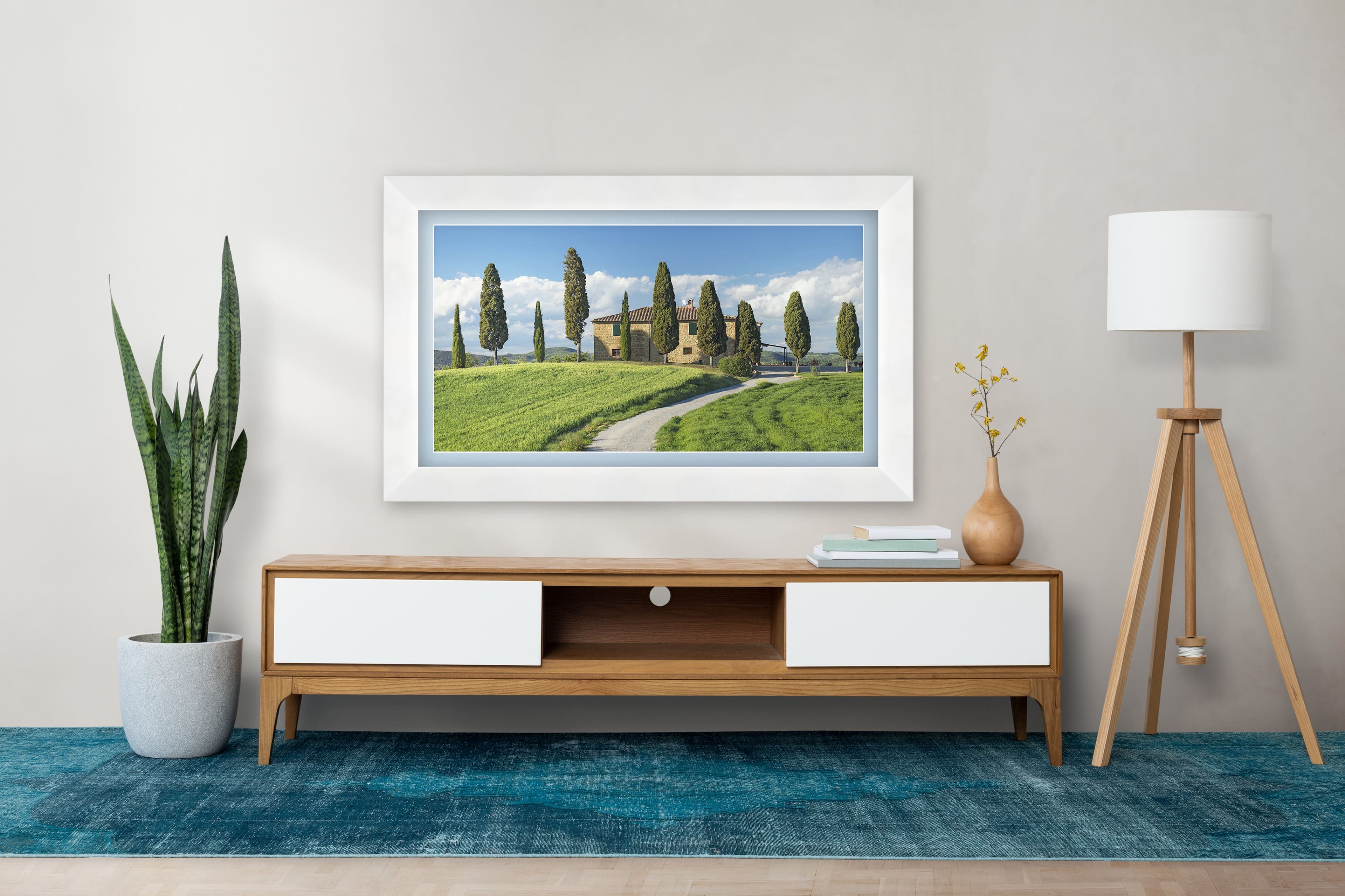 Angle. Deco TV Frames - Premiere Bezel for Samsung the Frame TV - 55" - Gloss White.