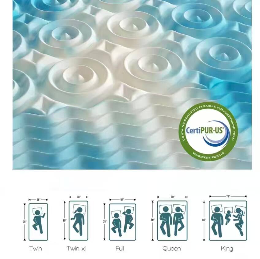 FLEXIBLE CERTIFIED  
CONTAINS CertiPUR-US FOAM  
WWW.GERTIPUR.US  

38" x 75"  
38" x 80"  
54" x 75"  
60" x 80"  
76" x 80"  

Twin  
Twin XL  
Full  
Queen  
King