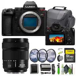 Panasonic - Lumix S5II Mirrorless Camera + S 28-200mm Lens + Tripod + Bag + More - Black