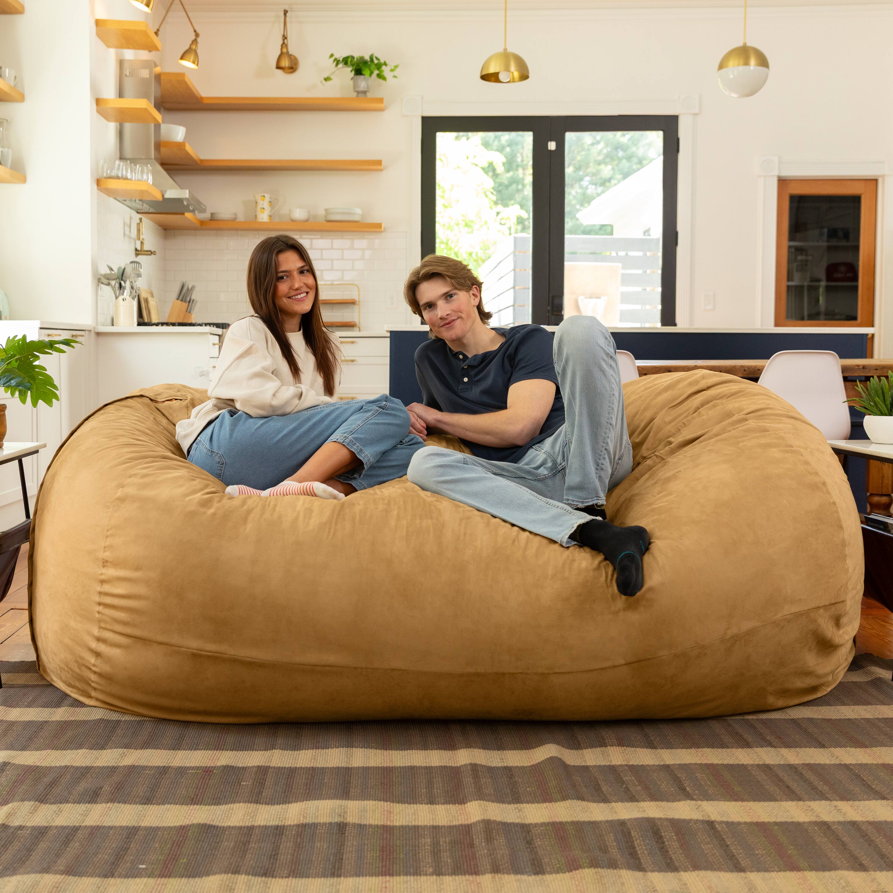 Left. Jaxx - Jaxx 7 Foot Giant Bean Bag Sofa, Camel - Camel.