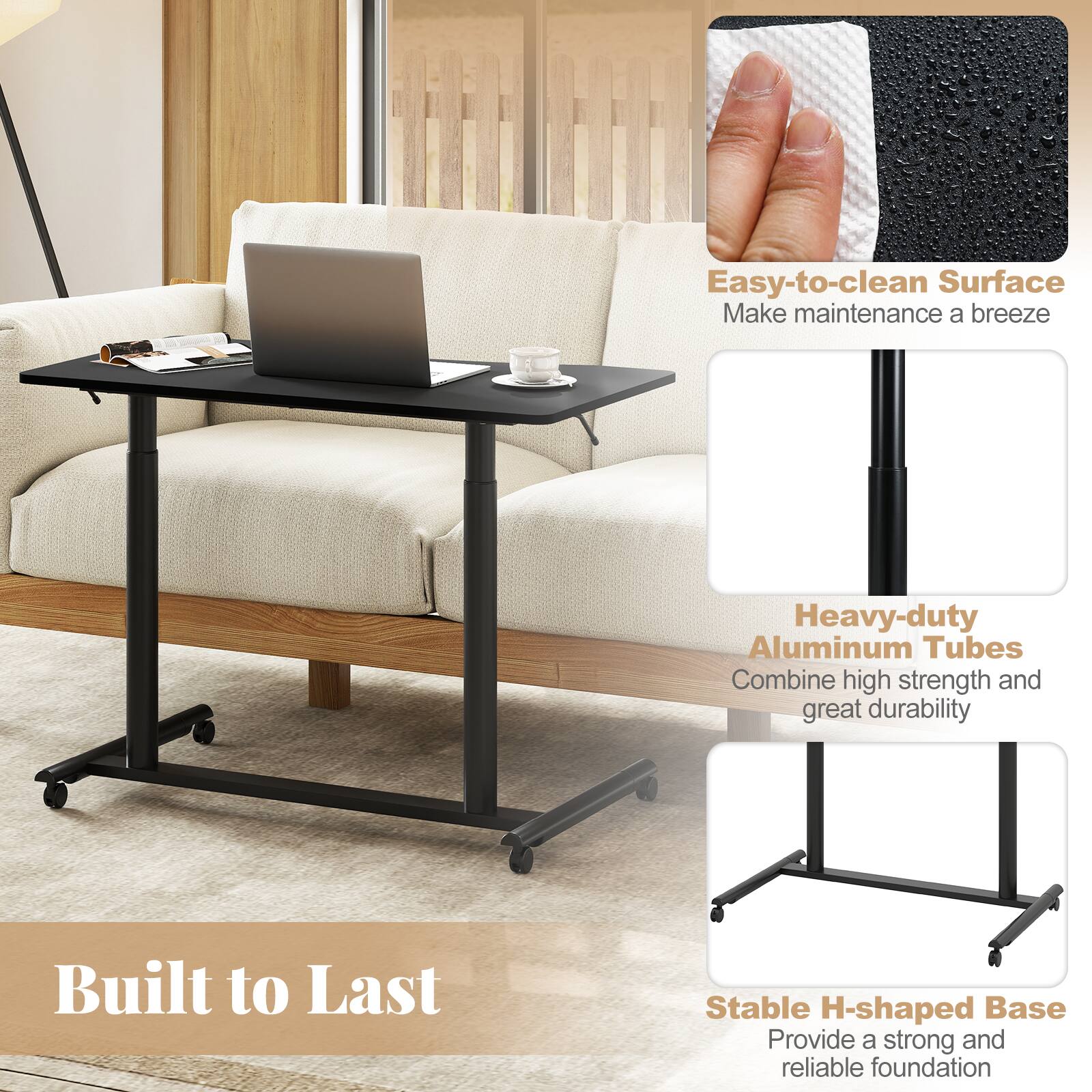 Easy-to-clean Surface  
Make maintenance a breeze  

Heavy-duty Aluminum Tubes  
Combine high strength and great durability  

Stable H-shaped Base  
Provide a strong and reliable foundation  

Built to Last