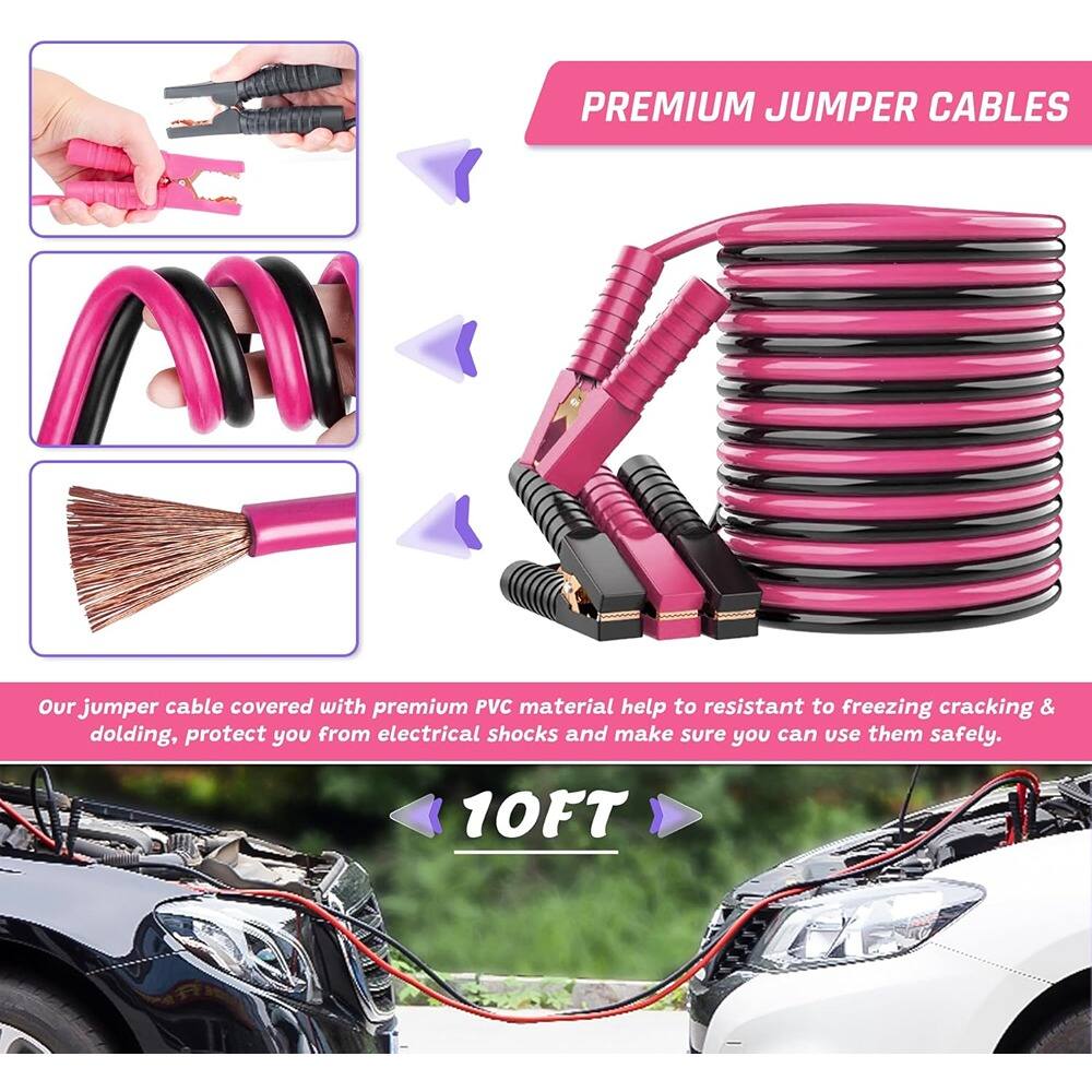 **PREMIUM JUMPER CABLES**

Our jumper cable covered with premium PVC material help to resistant to freezing cracking & dolding, protect you from electrical shocks and make sure you can use them safely.

10FT