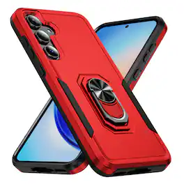 Dteck - for Samsung Galaxy A17 5G Phone Case, Heavy Duty Shockproof Protective Cover with Metal Ring Holder Kickstand - Red+Black