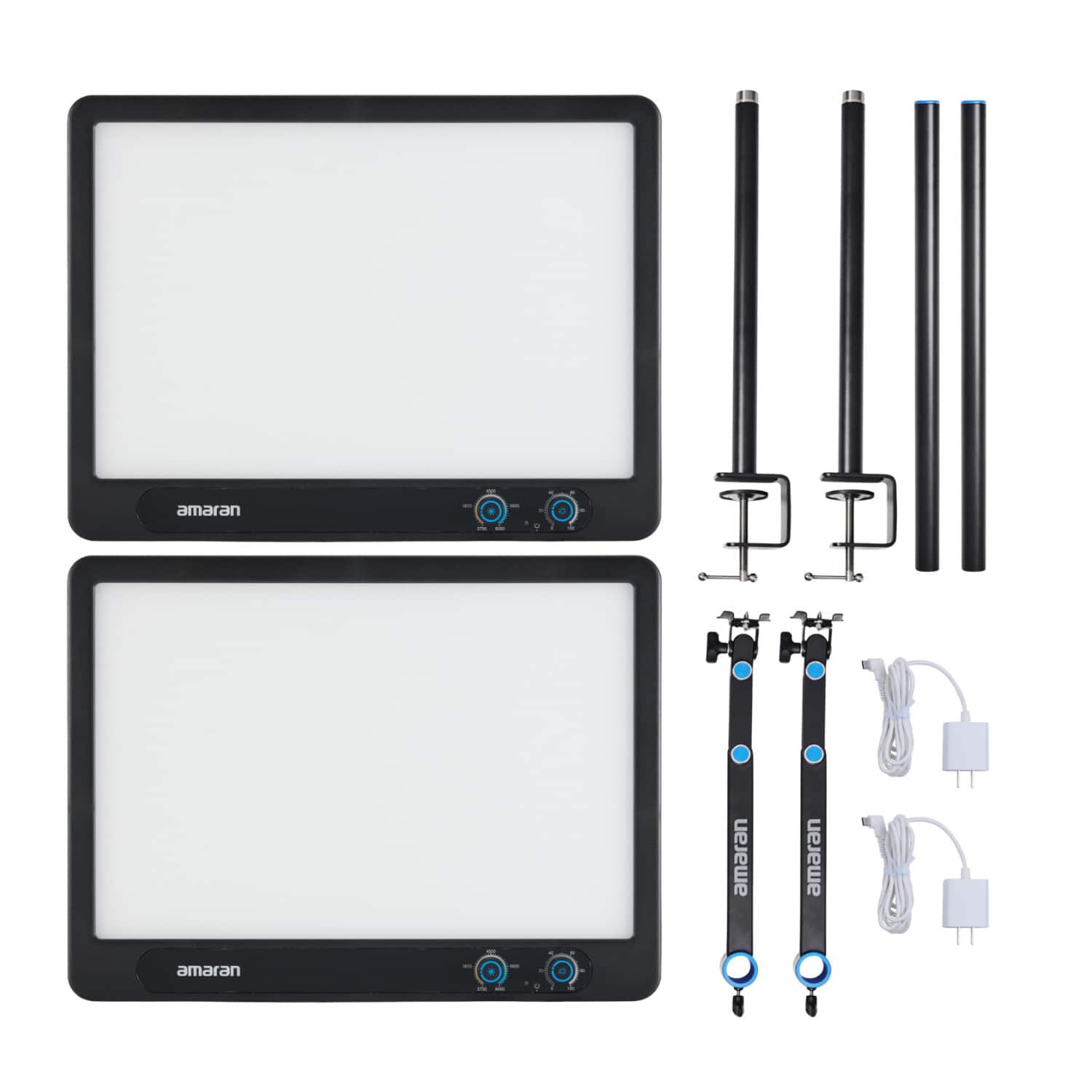Amaran - Verge LED Panel Light (2-Pack Charcoal) with 2 x Desk Clamp Stand (Black)
