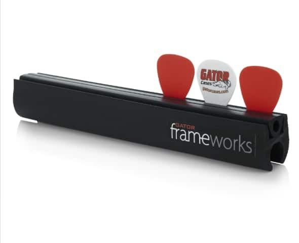 Gator Frameworks - Clip-On Guitar Pick and Slide Holder for Microphone Stands, with Dual Row Holder, Fits up to 12 Guitar Picks
