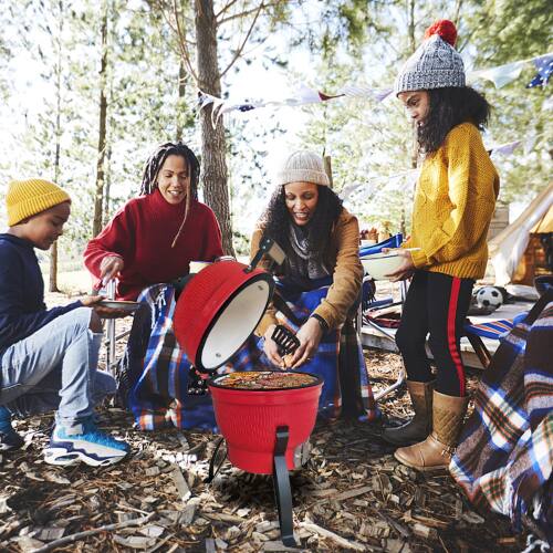 Alt View 6. Winado - Ceramic Grill 13in Round Kamado Charcoal Grill, Portable Barbecue Grill with Thermometer for Outdoor Camping Cooking - Red.