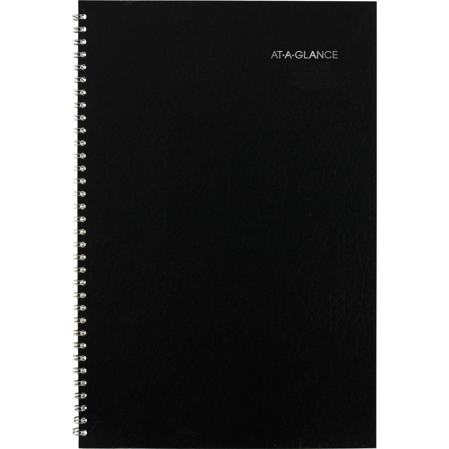 Left. AT-A-GLANCE - DayMinder Monthly Planner Academic Year Ruled Blocks 12 x 8 Black Cover 14 Month July 2025 to Aug 2026.