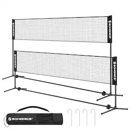 Songmics Home - 16.5 ft Badminton Net, Height Adjustable Volleyball Net, Pickleball Net with Poles - Black