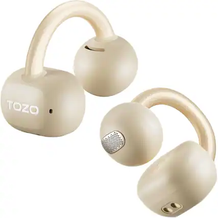 Front. TOZO - TOZO Open Ear Headphones, Clip Earbud, Bluetooth 5.4, 40H, Stereo Bass, IPX5, Lightweight Comfort Fit, App-32EQ - khaki.