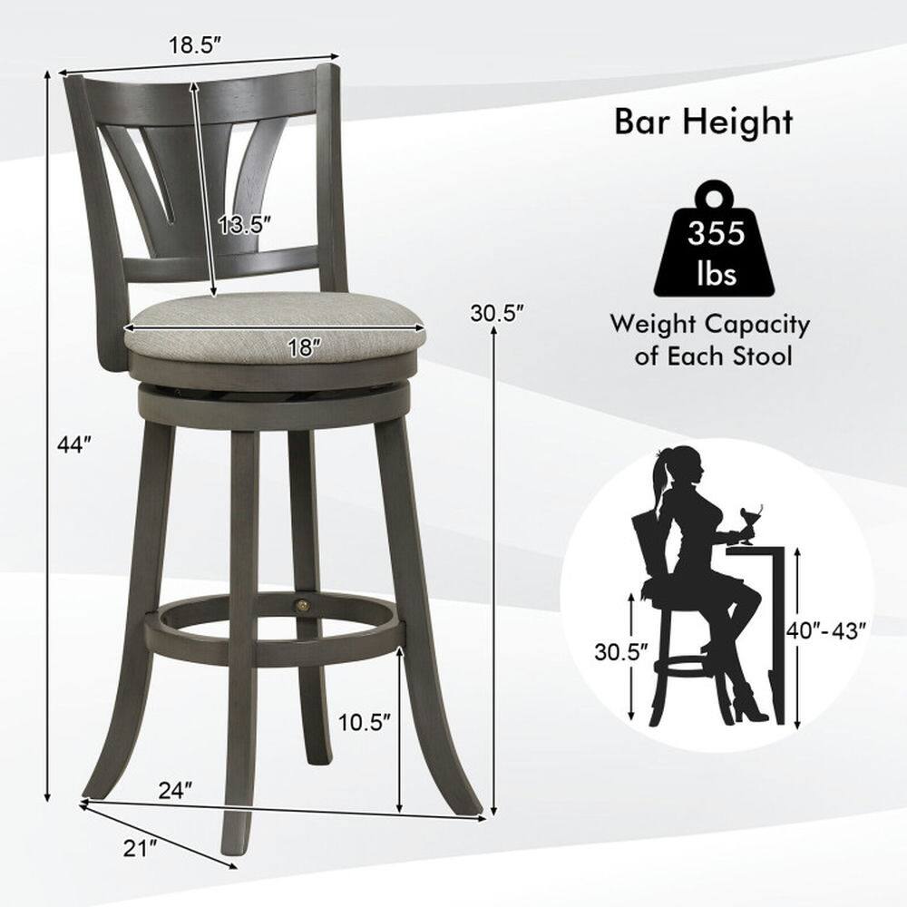 18.5" Bar Height  
13.5"  
18"  
30.5"  
355 lbs Weight Capacity of Each Stool  
44"  
30.5"  
40"-43"  
10.5"  
24"  
21"