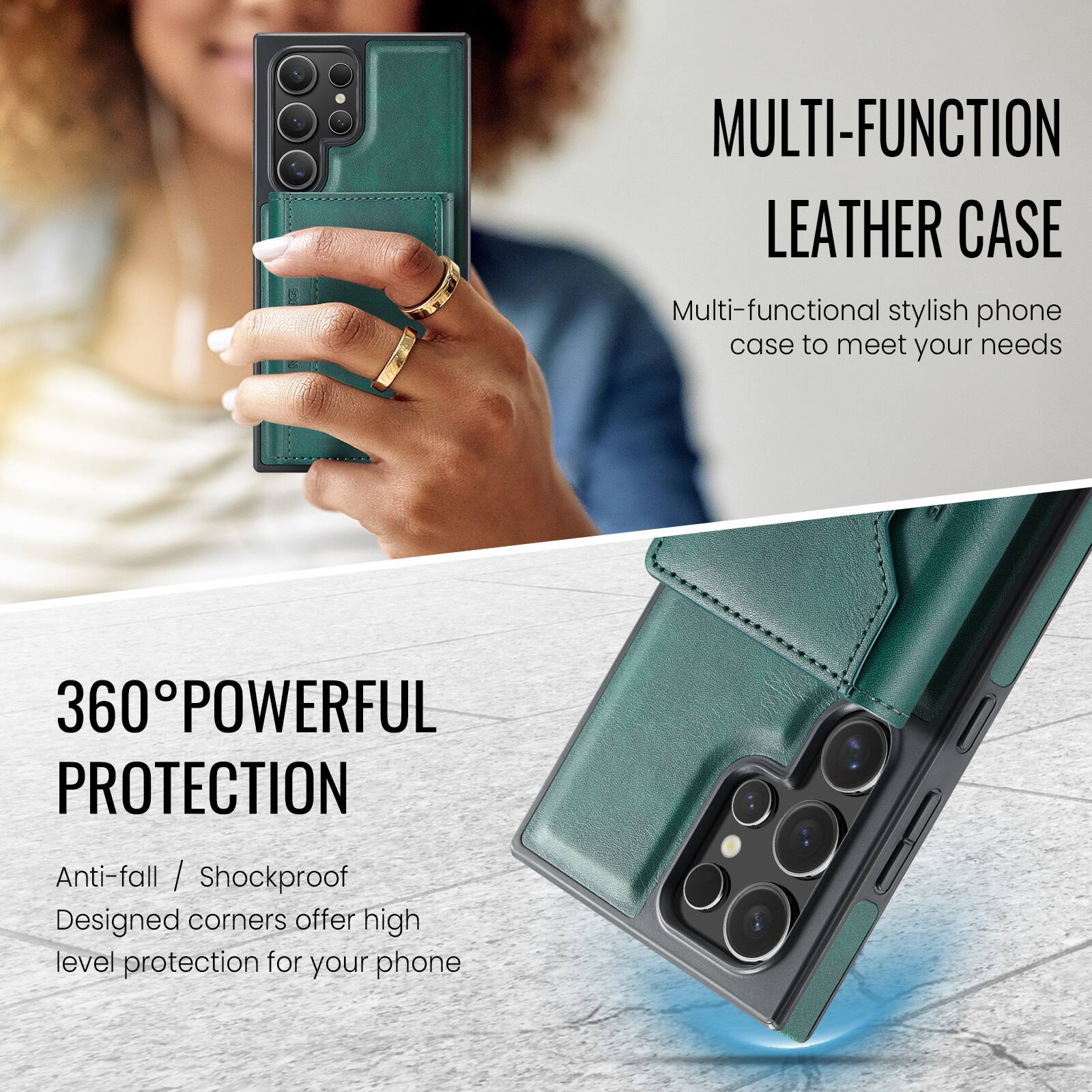 MULTI-FUNCTION LEATHER CASE

Multi-functional stylish phone case to meet your needs

360° POWERFUL PROTECTION

Anti-fall / Shockproof
Designed corners offer high level protection for your phone