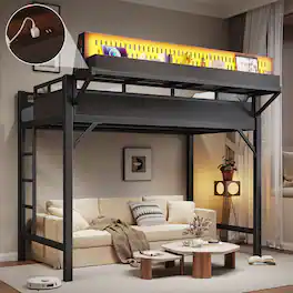 Boyel Living - Twin XL Size Loft Bed Frame with Storage Shelves and Pegboard Metal Loft Bed - Black