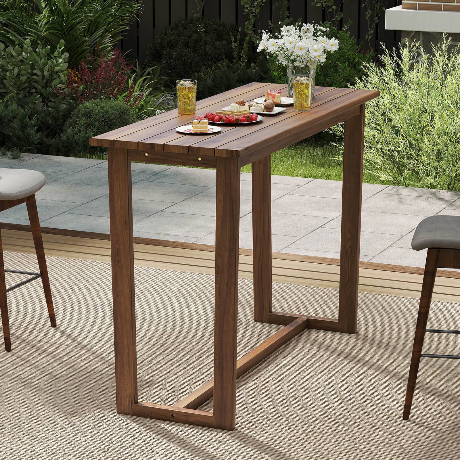 Alt View 5. Costway - Costway 59 Inch Outdoor Bar Table with Slatted Top Rectangular Pub Table for Hot Tub - Natural.