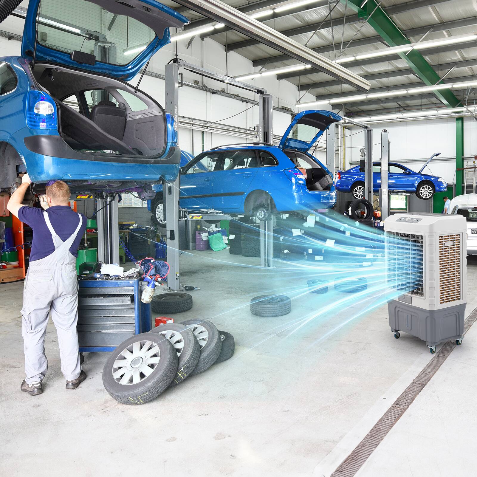 Alt View 8. Winado - 13.2Gal Evaporative Air Cooler, 4118CFM Portable Fan Swamp Cooler w/Knob Control, Oscillation, 3 Speeds & 50L Water Tank - Gray and White.