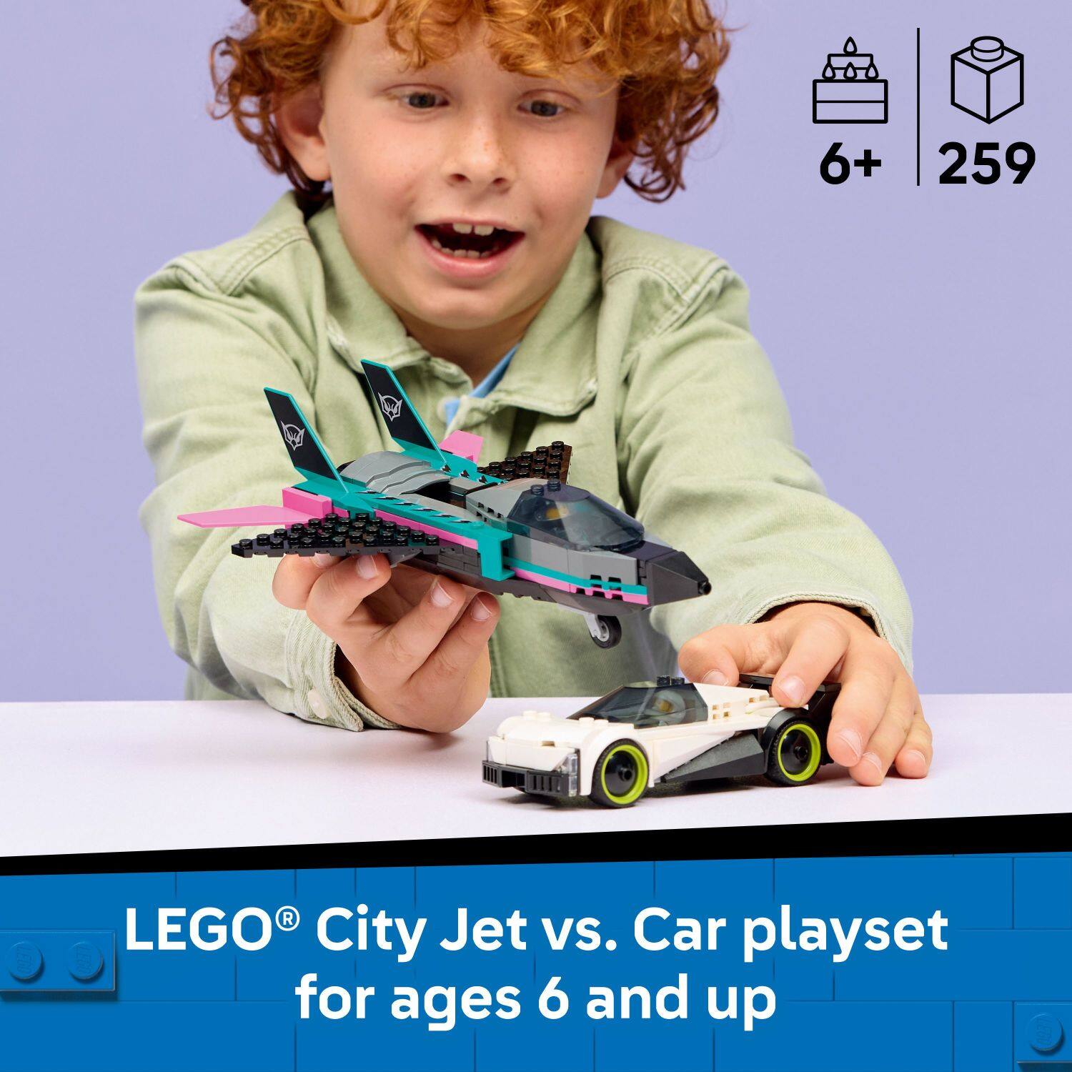 6+ 259 LEGO City Jet vs. Car playset for ages 6 and up