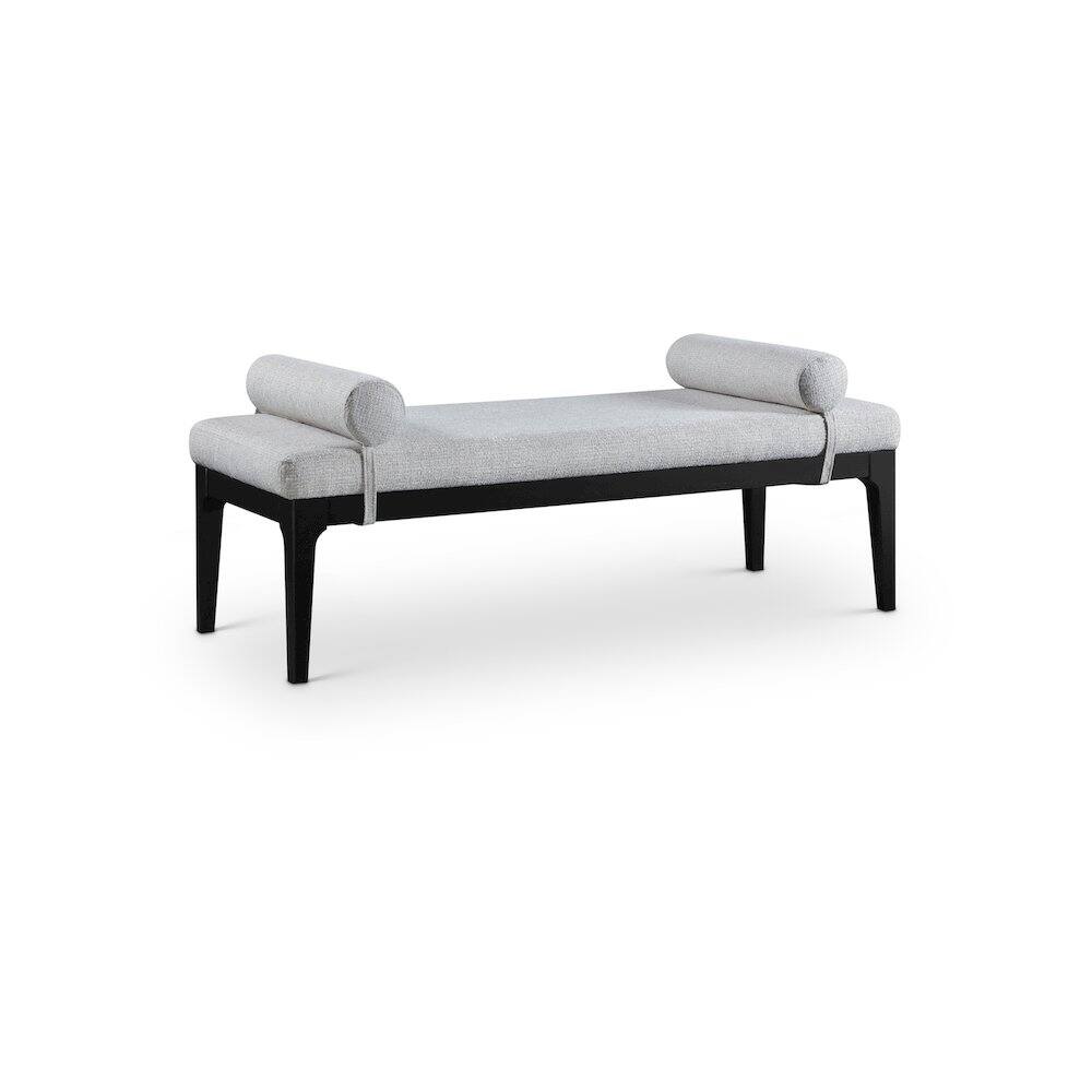 Front. Meridian Furniture - Priscilla Grey Linen Textured Fabric Bench - Grey.