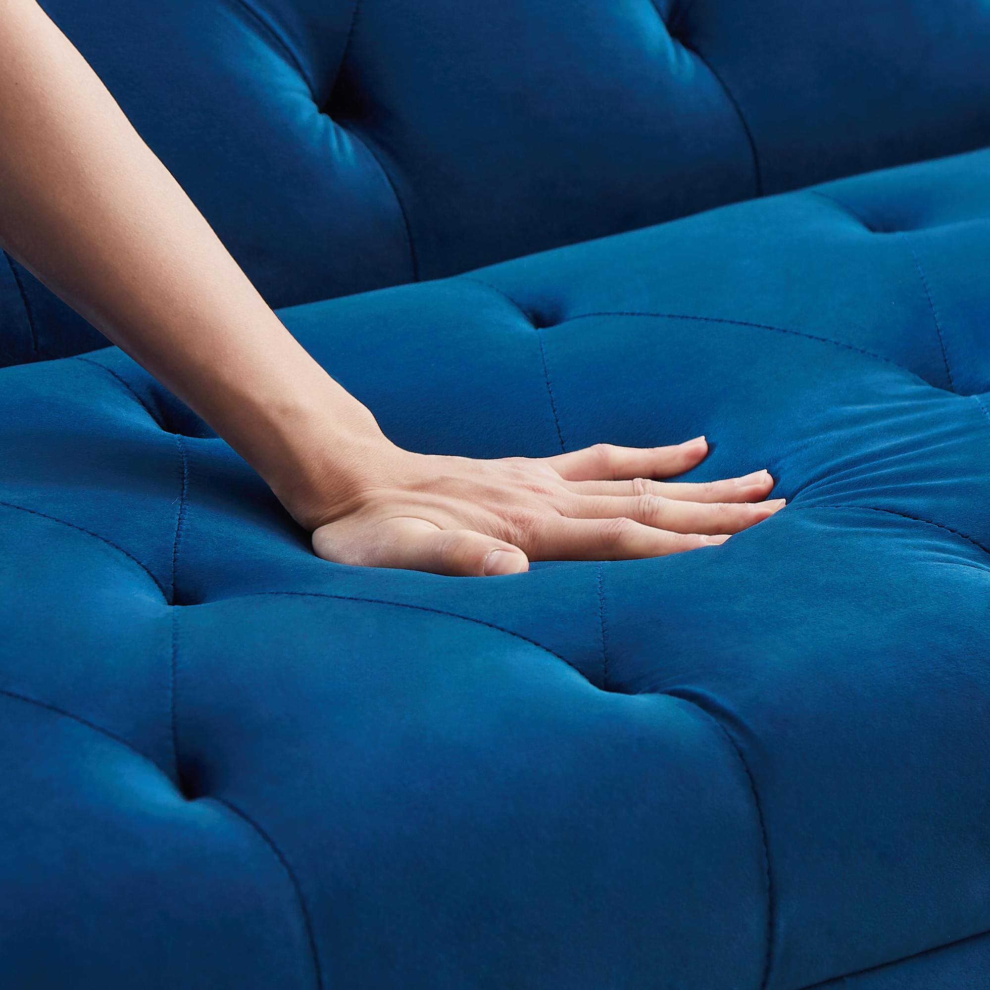 Alt View 5. Meqiodas - Convertible Sofa Bed Modern Futon Set, Velvet Foldable Reclining Loveseat, Three Adjustment Angles, Easy Assembly - BLUE.