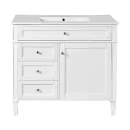 Boyel Living - 36 Inch Modern Bathroom Vanity with Ceramic Sink Three Drawers - White