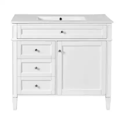 Front. Boyel Living - 36 Inch Modern Bathroom Vanity with Ceramic Sink Three Drawers White - White.