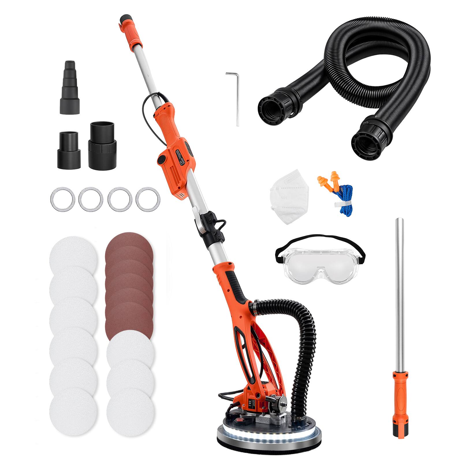 Alt View 5. VEVOR - Drywall Sander, 950W Electric Drywall Sander, Popcorn Ceiling Removal Tool with 7 Variable Speed 1000-2300 RPM - Orange;Black.
