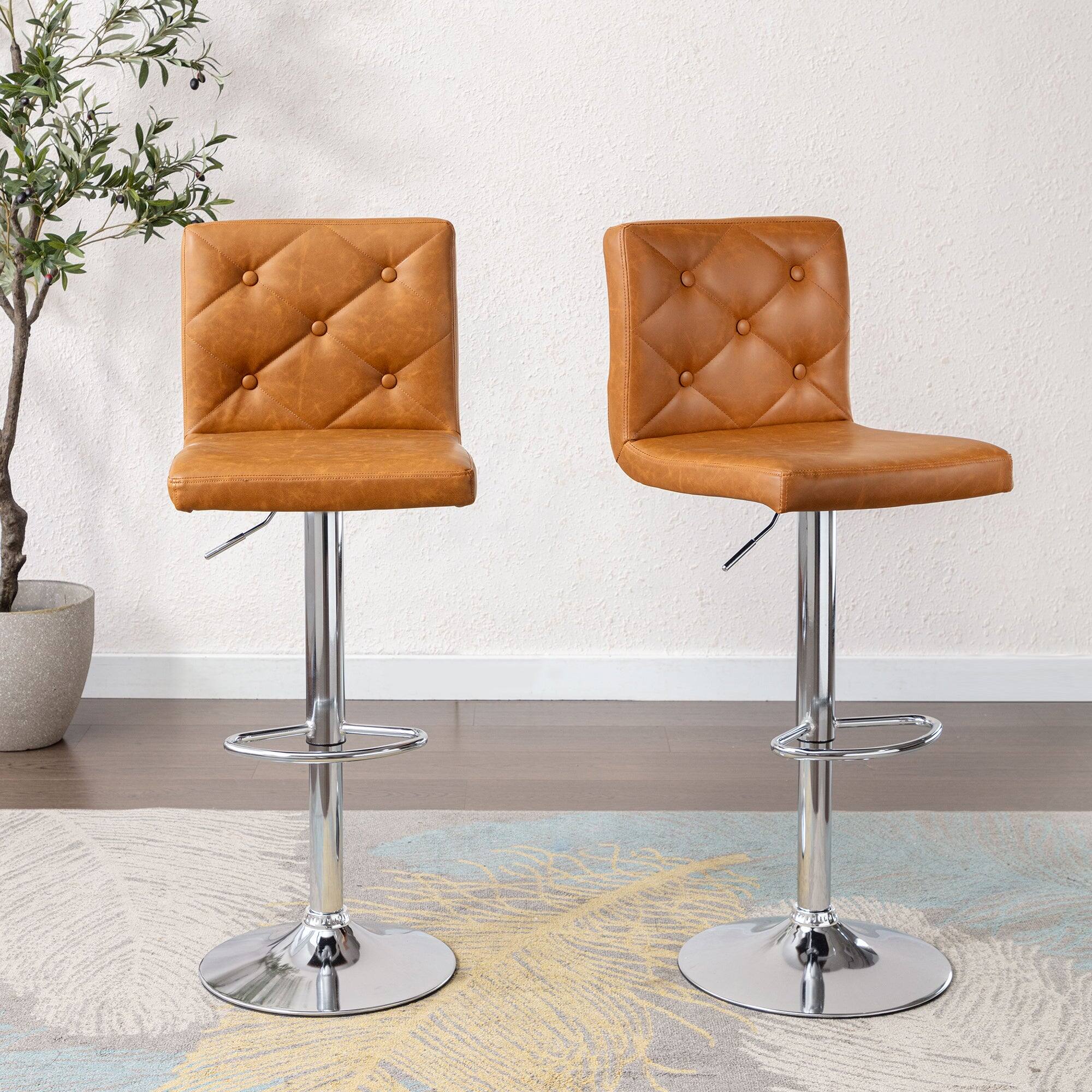 Left. Vecelo - Set of 4 Bar Stools - PU Leather Adjustable Bar Stools with Back,360 Degree Swivel Stools - White.