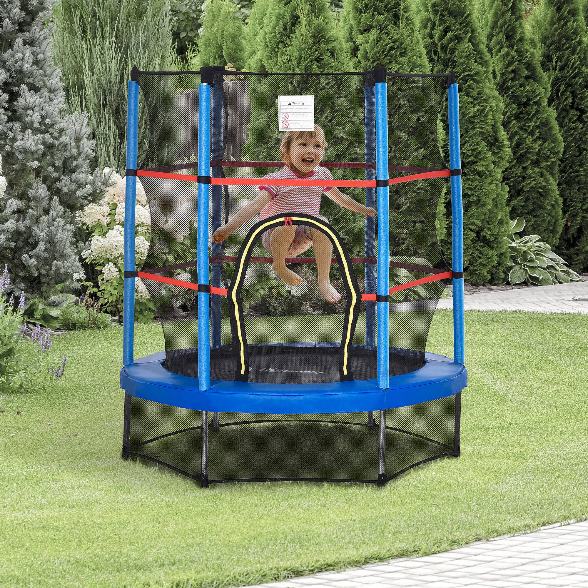 Angle. Outsunny - 5FT Trampoline, 55" Mini Trampoline, Enclosure Net, Safety Pad, Steel Frame, Gift - Blue.