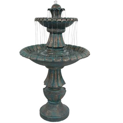 Front. Sunnydaze - Nouveau Tiered Polyresin Outdoor 2-Tier Water Fountain - Green.