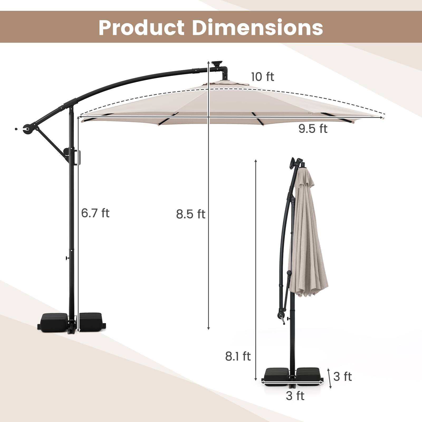 Product Dimensions

- 10 ft
- 9.5 ft
- 8.5 ft
- 6.7 ft
- 8.1 ft
- 3 ft
- 3 ft