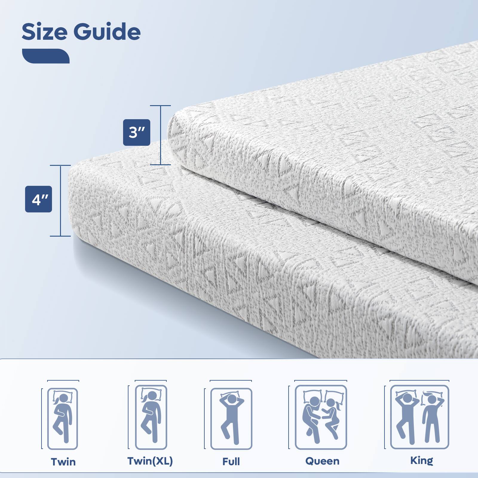 Size Guide

3" 4"

Twin Twin(XL) Full Queen King