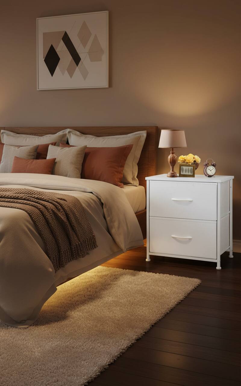 Alt View 4. AOITUN - Nightstand with 2 Storage Drawers 20" Height for Daily Use - Perfect for Dorms, Bedrooms - Durable and Stylish Design - White.