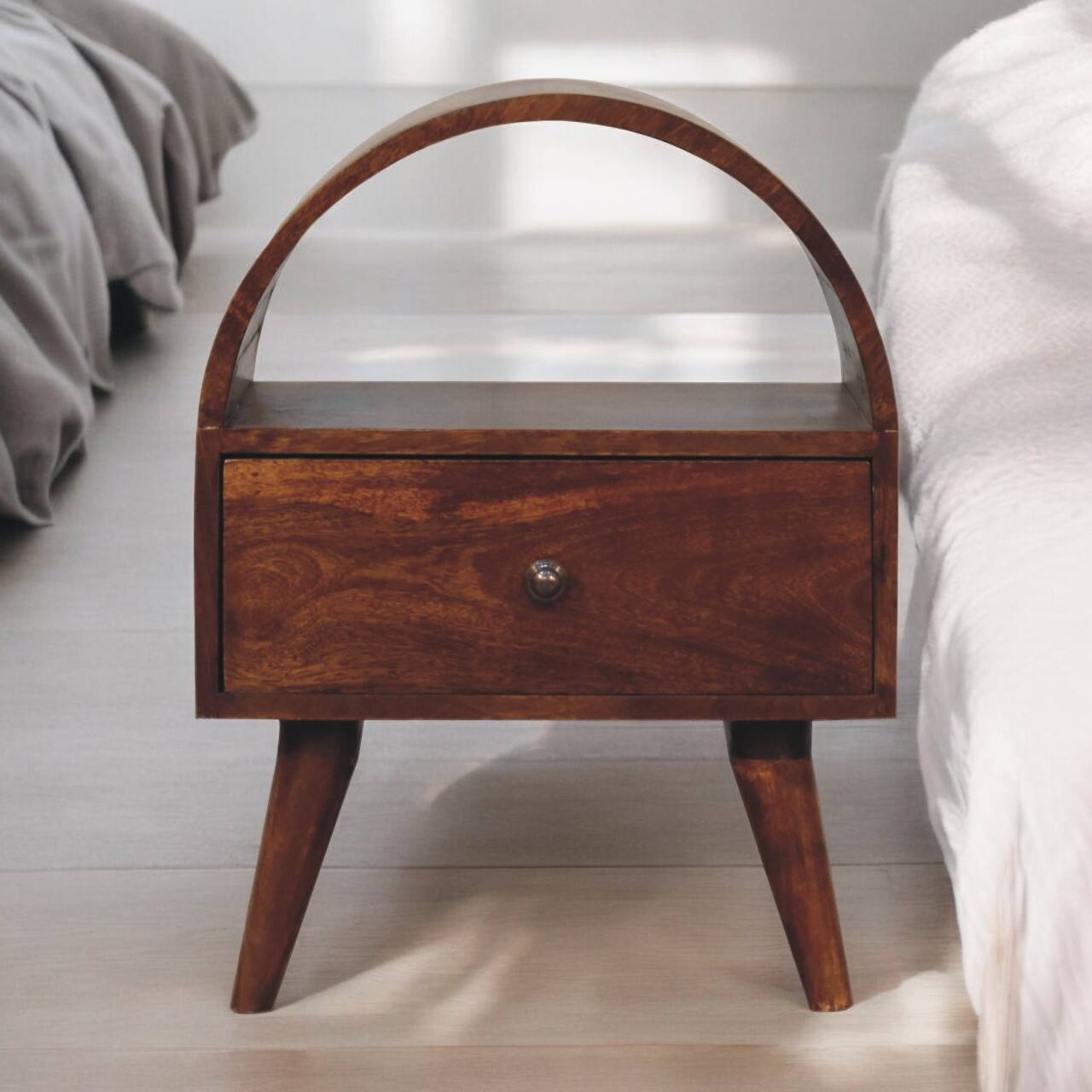 Angle. Artisan Furniture - Artisan Furniture Solid Wood Chestnut Dome Bedside, 1 Drawer, Dark Brown - Dark Brown.