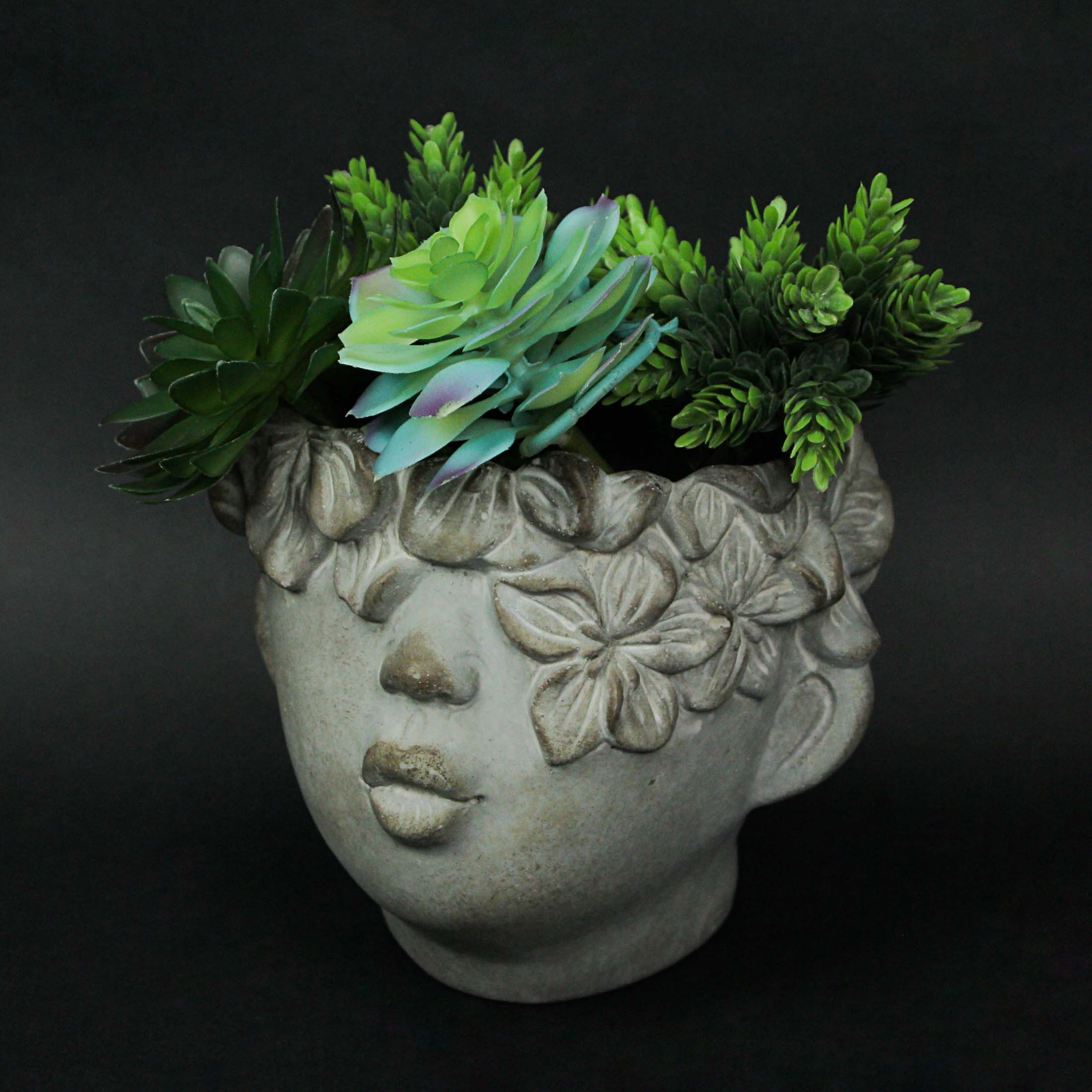 Alt View 2. Mayrich Company - Pucker Up Concrete Head Kissing Face Wall Mount Mini Decorative Planter Pot 7 Inch Tall - Grey.