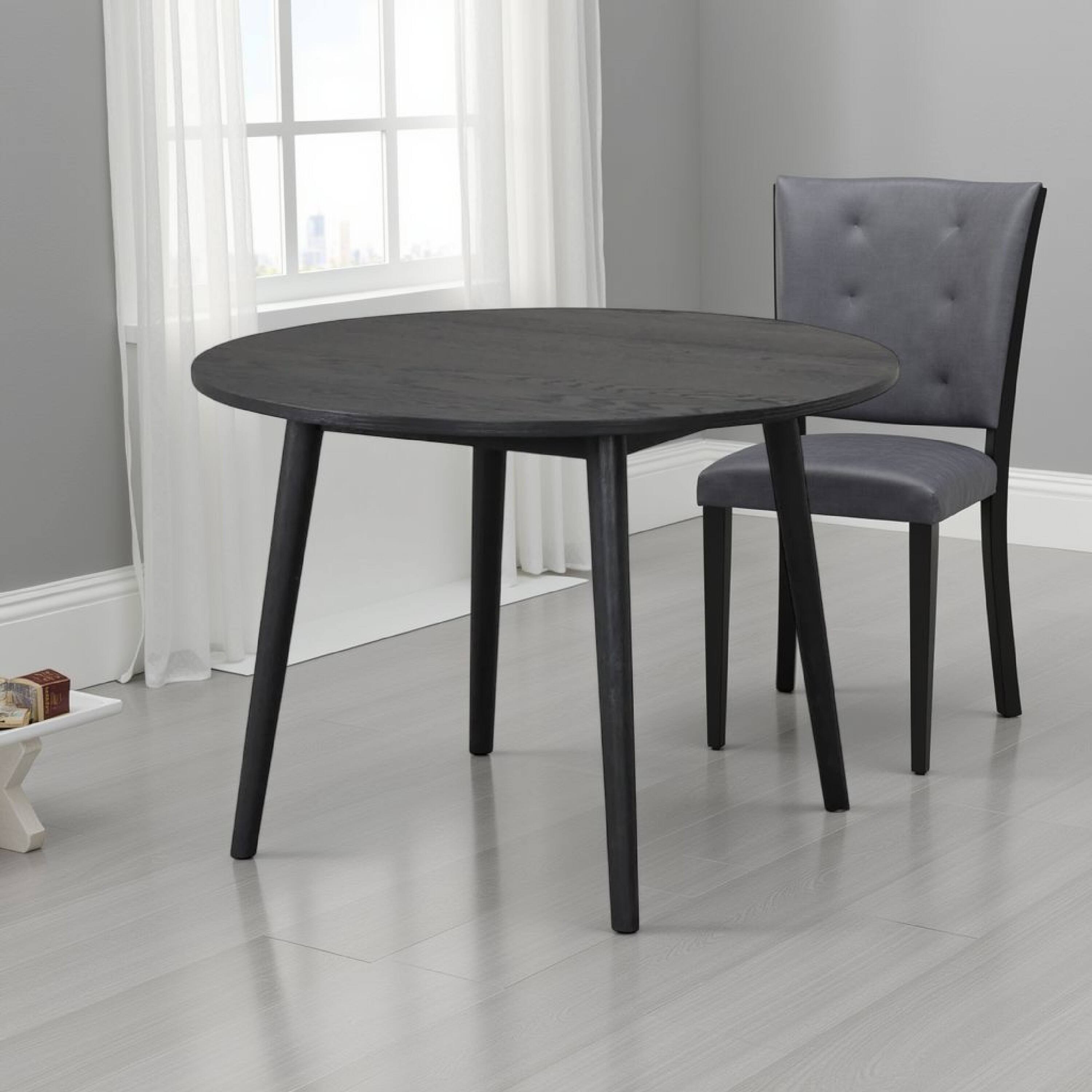 Alt View 5. Manhattan Lane - Yely Round Dining Table, Shaker-Style Legs, Black Rubberwood, 42 Inch - Black.